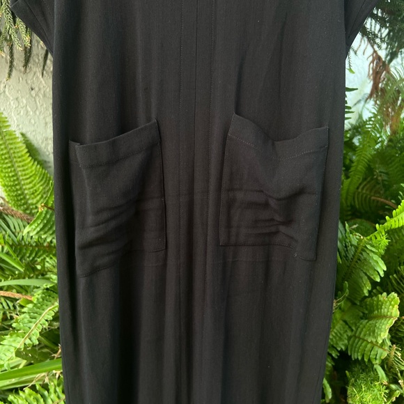 Apiece Apart Black V-Neck Linen-Blend Dress with Front Pockets | Dolman Sleeves - Picture 8 of 10